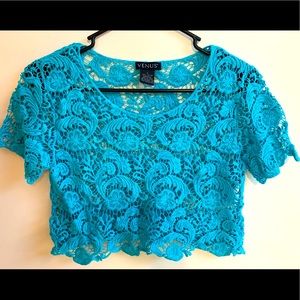 Venus Teal Crochet Crop Top